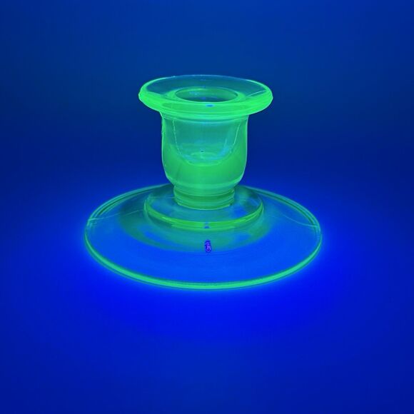 Mid Century Modern Uranium Vaseline Green Glass Candlestick Holder 1" x 3" - Picture 1 of 5